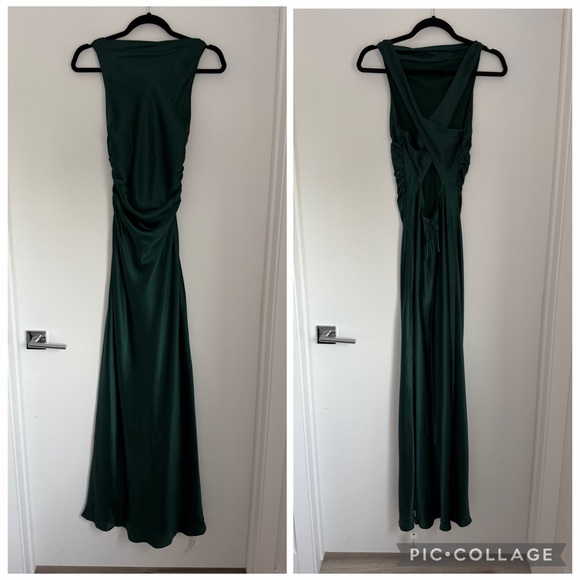 Reformation NWT 2 Anaiis Silk Maxi Dress Open Back Forest Green - Picture 3 of 8